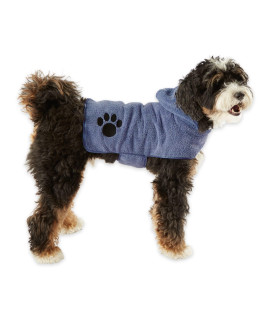 Bone Dry Pet Robe Collection, Embroidered Absorbent Microfiber Bath Robe with Adjustable Closure, for Dogs & Cats, Small, Stonewash Blue