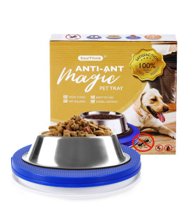 SoulThink Ant Proof Cat Dog Bowl Tray - 2023 New Innovation Anti Ant Pet Food Dish Indoor No Chemical No Water Needed Different from Traditional Ant Trap (Royal Blue)