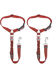 SlowTon Dog Seat Belt Car, 2 Pack Dog Car Harness Seatbelt Adjustable with Elastic Bungee Buffer, 2 in 1 Pet Car Leash Headrest Restraint Safety Tether Reflective No Twist (Red-Dual Use)