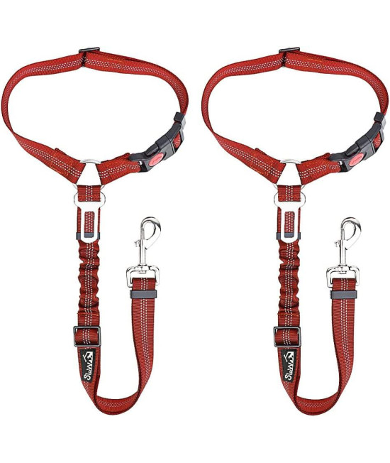 SlowTon Dog Seat Belt Car, 2 Pack Dog Car Harness Seatbelt Adjustable with Elastic Bungee Buffer, 2 in 1 Pet Car Leash Headrest Restraint Safety Tether Reflective No Twist (Red-Dual Use)