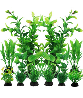 PietyPet Fish Tank Accessories Green Plants, 10pcs Green Fish Tank Decorations, Aquarium Decor Plastic Plants