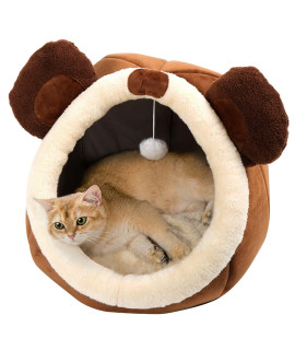 Lcybem Cat Beds for Indoor Cats - Cat Bed Cave with Removable Washable Cushioned Pillow, Soft Plush Premium Cotton No Deformation Pet Bed, Roomy Bear Cat House Design, Multiple Sizes-S