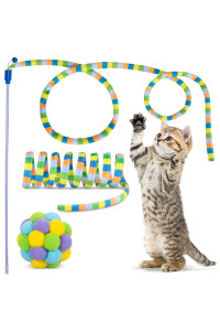 Retro Shaw Cat Toys, Cat Wand Teaser Toys Cat Fuzzy Balls with Bell Inside and Cat Springs, Interactive Cat Toys for Indoor Cats Kittens Kitty, 3 Pack