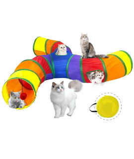Forbena Pet Cat Play Tunnel Tube Collapsible, 3 Way S-Shape Excerise Pet Tunnel with Interactive Ball Indoor Outdoor, Pet Dog Toys for Small Animals, Puppy, Kitty, Kitten, Rabbit (Colorful)