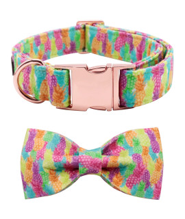 Lionet Paws Summer Dog Collar with Bowtie - Colorful Cute Cotton Bowtie Dog Cat Collar with Metal Buckle for Puppy Girl Boy Gift, XXS, Neck 7-11in