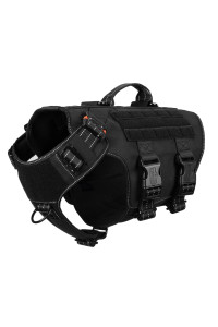 ICEFANG Tactical Dog Operation Harness with 6X Buckle,Dog Molle Vest with Handle,3/4 Body, Hook and Loop Panel for ID Patch,No Pulling Front Clip (Large (Pack of 1), Reflective Black)