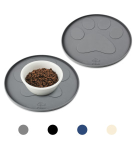 Ptlom Grey Silicone Pet Feeding Mats for Food and Water, Foldable Pet Placemat Non-Slip Waterproof Mats for Small and Medium Cats and Dogs, Raised Edge Prevents Residue from Spilling onto The Floor