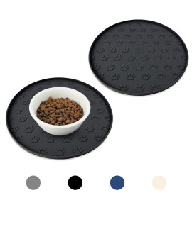 Ptlom Silicone Pet Feeding Mats for Food and Water, Foldable Pet Placemat Non-Slip Waterproof Mats for Small and Medium Cats and Dogs, Raised Edge Prevents Residue from Spilling onto The Floor, Black