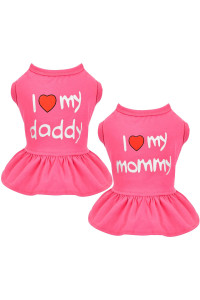 Dog Dress Small Dog Dresses Tutu Princess Puppy Clothes for Small Dog Girl Chihuahua Yorkie Pet Cat I Love My Mommy Daddy Dog Clothing Apparel,Set of 2 (Medium, Hot Pink)