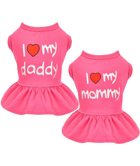 Dog Dress Small Dog Dresses Tutu Princess Puppy Clothes for Small Dog Girl Chihuahua Yorkie Pet Cat I Love My Mommy Daddy Dog Clothing Apparel,Set of 2 (Medium, Hot Pink)