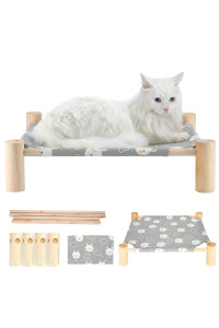 TUSATIY Cat Hammock Bed, Solid Wooden Removable Washable Cat Bed, Elevated Pet Sleeping Bed Breathable Fit for Cats and Puppies Easy to Assemble (Rabbit)