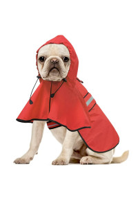 Ezierfy Waterproof Dog Raincoat - Reflective Adjustable Pet Rain Coats Jacket, Lightweight Dog Hooded Poncho Raincoats for Small Dogs (Red, Medium)