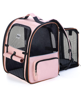 Lekebobor Large Cat Backpack Carrier Expandable Pet Carrier Backpack for Small Dogs Medium Cats Fit Up to 18 Lbs, Dog Backpack Carrier, Foldable Puppy Backpack Carrier for Travel, Hiking,Pink