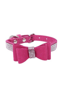 Small Dog Collar Puppy with Rhinestone Bow Knot Crystal Diamond Colorful Bling Girl Puppy Cat Collars Rose XXS