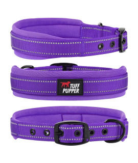 Tuff Pupper Ultra Comfort Padded Dog Collar | Thick Neoprene Padding | Ballistic Nylon Strap Dog Collar with Reflective Stitching | Durable Metal Buckle & Integrated ID Tag Holder | Waterproof Collar