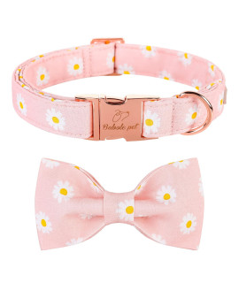 Babole Pet Dog Collar with Pink Daisy Bow Tie,Cotton Dog Collar with Safety Metal Buckle Adjustable Puppy Collars for Small Medium Large Boy&Girl Dog,Small,Neck 10-16