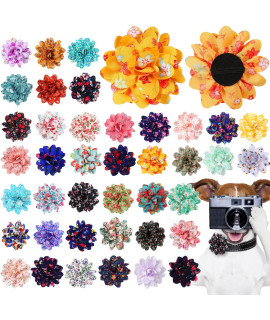 Sanwuta 80 Pieces Christmas Dog Flowers Dog Collar Flowers Dog Charms Grooming Accessories Collar Set Dog Bow Tie Flower for Puppy Dog Cat Xmas Collar Attachment Embellishment (Floral)