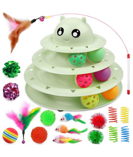 UPSKY 20 PCS Cat Toys, Cat Roller Toy 3-Level Turntable Cat Toys Balls for Indoor Cats, Kitten Toys Set with Cat Teaser Toys, Mice Toys, Spring Toys, and Various Ball Toys.