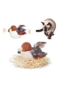 Potaroma Cat Toys Rechargeable Flapping Bird Sparrow, Lifelike Chirp Tweet, Touch Activated Kitten Toy Interactive Cat Exercise Toys for All Breeds Cat Kicker Catnip Toys 4.0 Inches