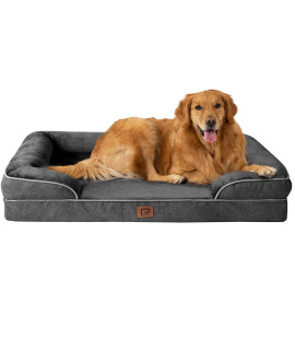 EHEYCIGA Orthopedic Dog Beds for Extra Large Dogs, Waterproof Memory Foam XL Dog Bed with Sides, Non-Slip Bottom and Egg-Crate Foam Big Dog Couch Bed with Washable Removable Cover, Dark Grey