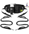 ETACCU Hands Free Dog Leash for 2 Dogs with Dual Heavy-Duty Traffic Handle, Retractable Dog Walking Belt, Adjustable Dog Running Waist Belt with Pouch, Reflective Stitches Leash for Jogging Black