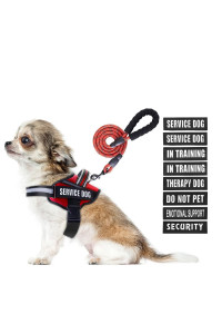 Service Dog Vest Harness and Leash Set, Animire in Training Dog Harness with 8 Dog Patches, Reflective Dog Leash with Soft Padded Handle for Small, Medium, Large, and Extra-Large Dogs (RED,XS)