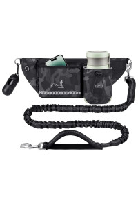 ETACCU Hands Free Dog Leash with Heavy-Duty Traffic Handle, Dog Walking Belt for Middle and Large Dogs, Adjustable Waist Belt with Pouch, Reflective Stitches for Running Walking & Jogging