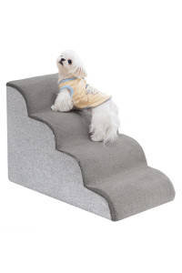 Uross Dog Stairs for Small Dogs- Dog Steps Stairs Ramps for High Bed Couch, High Density Foam Pet Steps Stairs for Dogs to Get on Bed, 4 Tiers Cat Doggy Steps Ramps for Joint Pain Dog(Gray)