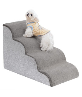 Uross Dog Stairs for Small Dogs- Dog Steps Stairs Ramps for High Bed Couch, High Density Foam Pet Steps Stairs for Dogs to Get on Bed, 4 Tiers Cat Doggy Steps Ramps for Joint Pain Dog(Gray)