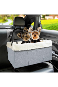 UNICITII Dog Car Seats for Small Dogs-Elevated Pet Dog Booster Seat for Dog,Raised Dog Lookout Car seat w/Clip-On Safety Leash Adjustable Pet Travel Seat