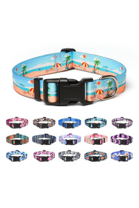 Suredoo Adjustable Dog Collar with Patterns, Ultra Comfy Soft Nylon Breathable Pet Collar for Small Medium Large Dogs (M, Summer Beach)