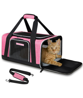 Petskd Pet Carrier 17x11x9.5 Alaska Airline Approved,Pet Travel Carrier Bag for Small Cats and Dogs, Soft Dog Carrier for 1-10 LBS Pets,Dog Cat Carrier with Safety Lock Zipper(Pink)