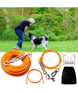 Dog Run for Outside, Dog Tie Out Runner for Yard,Dog Trolley System Lead 50FT with 15FT Tie Out Cable, Dog Zipline Heavy Duty Leads for Small Medium and Large Dogs Up to 250lbs Running Yard or Camping