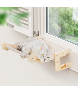 Cat Window Perch Cat Hammock Cat Bed with Two Strong Wear-Resistant Cloth Cushions Easy to Install Solid Wood Frame Suitable for Mounting on Windowsills Cabinets Drawers& Beside Bed