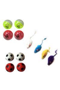 Iconic Pet - Fur Mice, Plastic Ball & Bouncing Ball - Set of 3