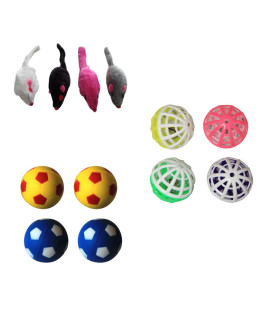 Iconic Pet - Plush Mice, Plastic Ball & Bouncing Ball - Set of 3