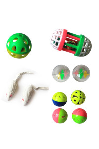 Iconic Pet - Fur mice, Plastic Roller & Plastic Balls - Set of 5