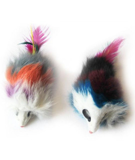 Iconic Pet - Multi-Colored Long Hair Fur Mice - 2 Pack - Assorted