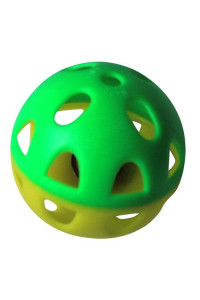 Iconic Pet - Two-Tone Plastic Ball With Bell - 1 Pack - Yellow/Green Pattern