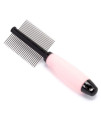 Iconic Pet - Double Sided Pin comb with Silica Gel Soft Handle - Pink