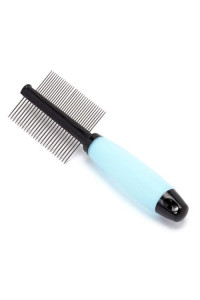 Iconic Pet - Double Sided Pin comb with Silica Gel Soft Handle - Blue