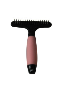 Iconic Pet - Double Row Rake comb with Silica Gel Soft Handle - Pink