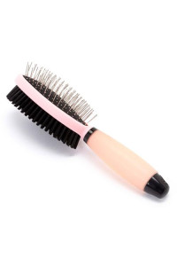 Iconic Pet - Double Sided Brush with Silica Gel Soft Handle (Bristle & Hard Pin) - Pink