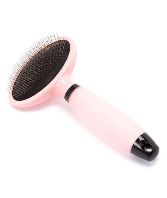 Iconic Pet - Slicker Brush with Silica Gel Soft Handle - Pink