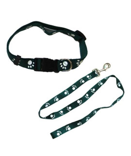 Paw Print Adjustable Collar with Leash (set of 2) Asst 1 - Green