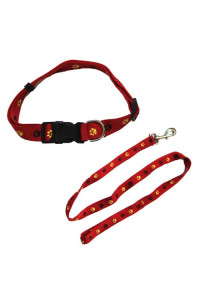 Paw Print Adjustable Collar with Leash (set of 2) Asst 1 - Red