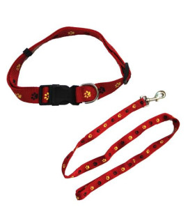 Paw Print Adjustable Collar with Leash (set of 2) Asst 3 - Red
