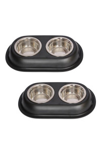 (Set of 2) - Color Splash Stainless Steel Double Diner (Black) for Dog/Cat - 1/2 Pt - 8 oz - 1 cup