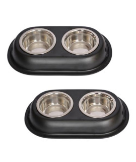 (Set of 2) - Color Splash Stainless Steel Double Diner (Black) for Dog/Cat - 1 Pt - 16 oz - 2 cup