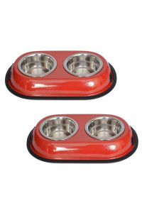 (Set of 2) - Color Splash Stainless Steel Double Diner (Red) for Dog/Cat - 1 Qt - 32 oz - 4 cup